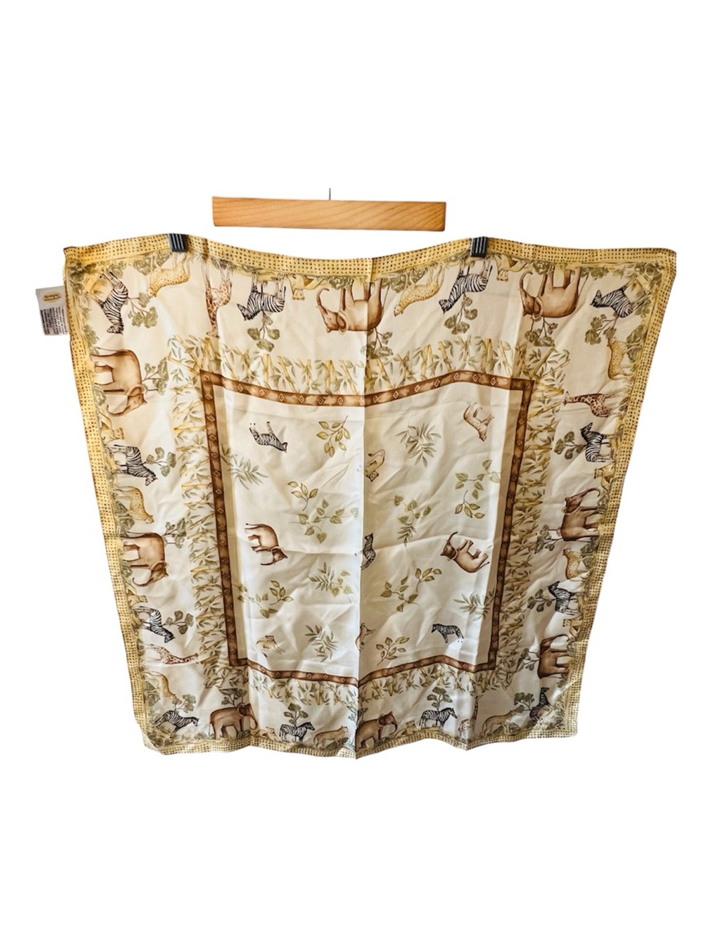 TALBOTS Vintage Silk Square Scarf Cream African Safari Jungle Animals 27” x 27”